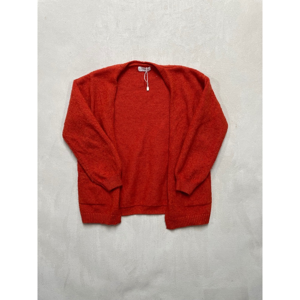 MNG Mango Kids Girls Coral Orange Open Front Knit Cardigan Sweater 9-10 140cm